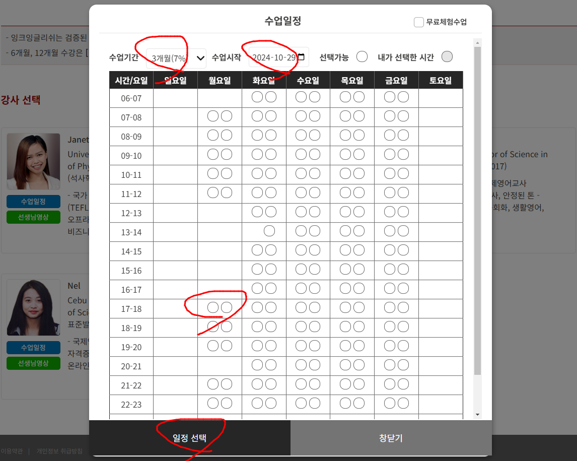 일정선택